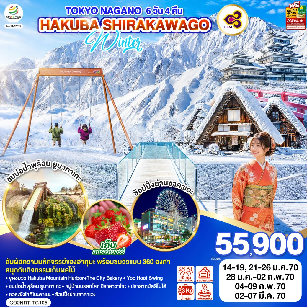 ทัวร์ญี่ปุ่น TOKYO NAGANO HAKUBA SHIRAKAWAGO WINTER 6วัน 4คืน (TG)